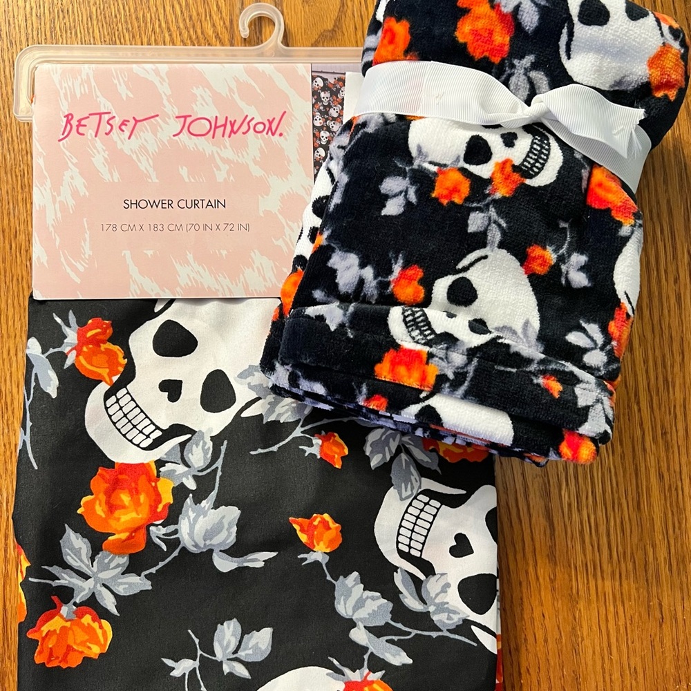 Betsey Johnson Skull Garden Shower Curtain & Hand Towel Set